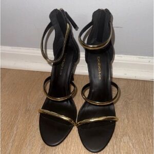 Chic Black and Gold Strappy Heels